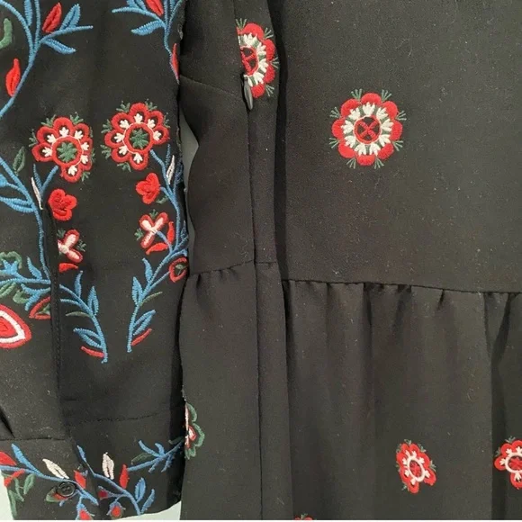 Zara Midi Floral Runways Fav Embroidered Long Sleeves Black Dress M - Picture 10 of 13